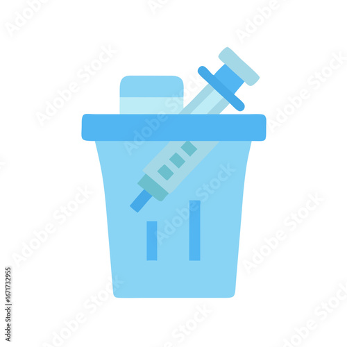 Medical waste disposal of used syringe in trash can