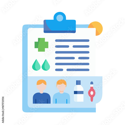 Patient medical history report on blue clipboard illustration