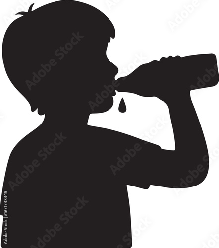 Child Drinking Silhouette Icon Kid Beverage Bottle