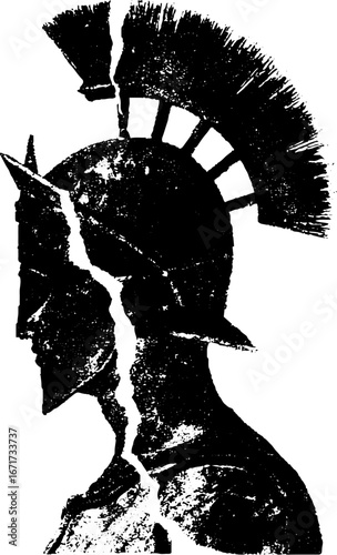 Vintage grunge black and white warrior silhouette illustration for urban design projects