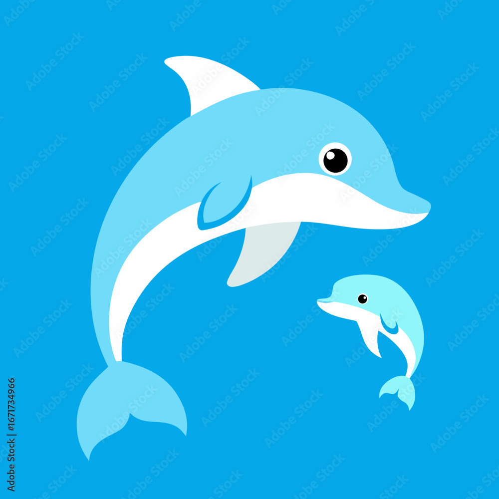 Fototapeta premium Cute Icon of Dolphin and Baby Calf