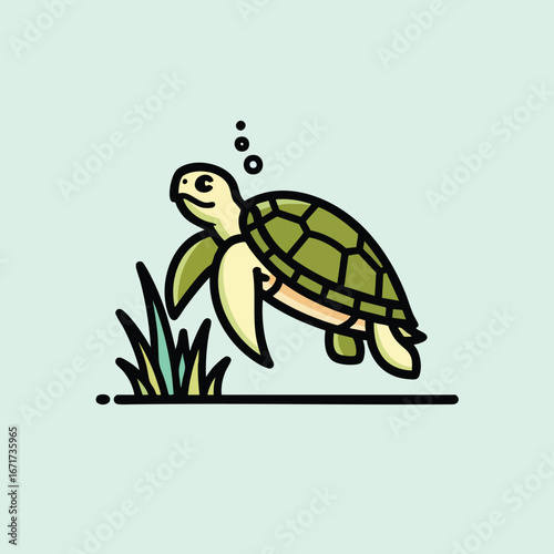 Sea Turtle Swimming in Aquatic Plants.