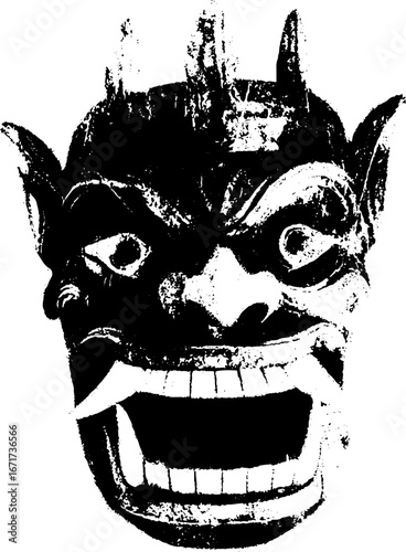 Black and white cyber tribal mask design for urban art and posters