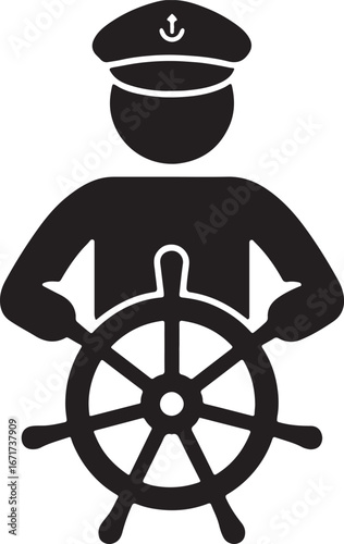 Silhouette Person Steering Ship Wheel Nautical Control