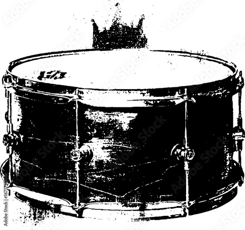 Grunge black and white snare drum design for music posters and urban artwork