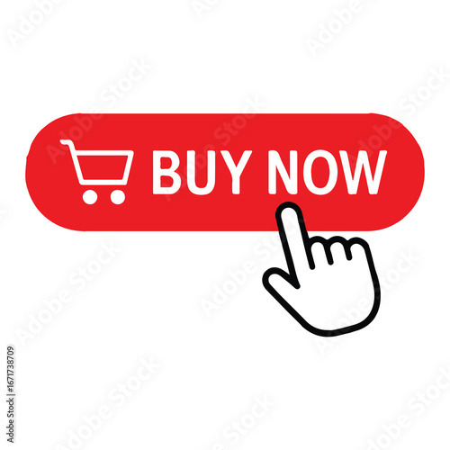 Buy Now Button Icon – Red Shopping Cart Click Ecommerce Web Vector