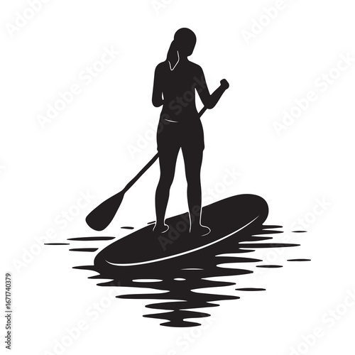 Paddleboarding Silhouette Woman Water Sport Vector