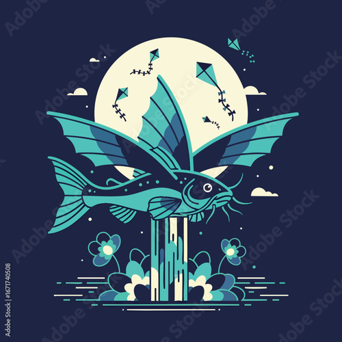 Flying Fish Leaping from Waterfall.