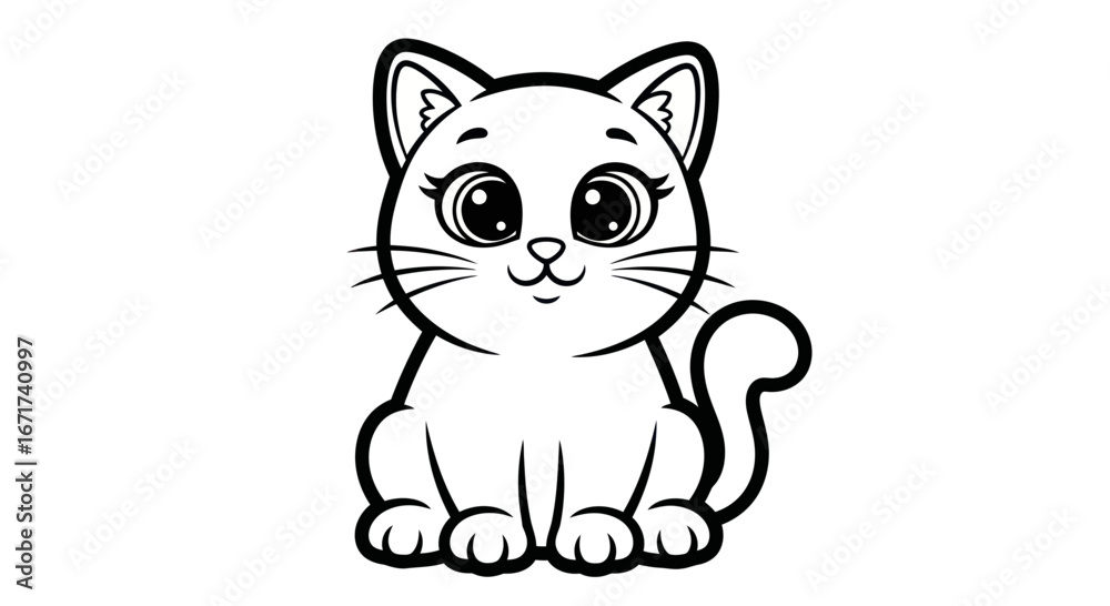 Obraz premium Charming black and white cartoon cat illustration with endearing eyes perfect for children's