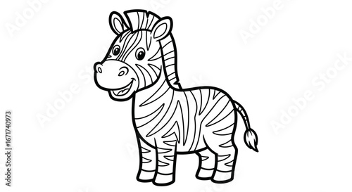 Adorable zebra cartoon character illustration suitable for children's coloring books