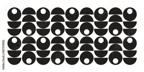 Geometric Pattern of Black and White Circles and Semicircles