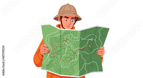 Person looking at a detailed map of a hiking trail.