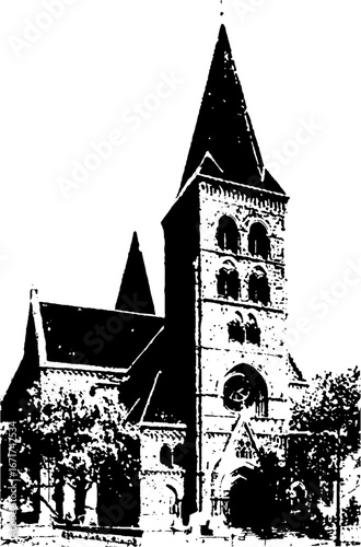 Grunge black and white gothic cathedrals - architectural design for urban art
