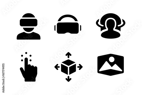 Digital interaction icons: virtual reality, augmented experience, and 3d elements