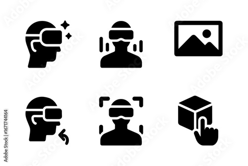 Virtual reality user icons: interactive technology set in black linear design