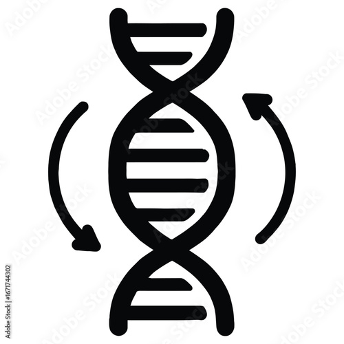 Dna helix rotating silhouette icon isolated on white background