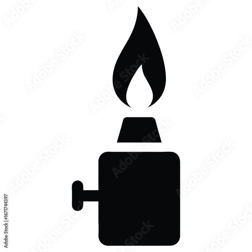 Minimalist bunsen burner flame icon isolated on white background