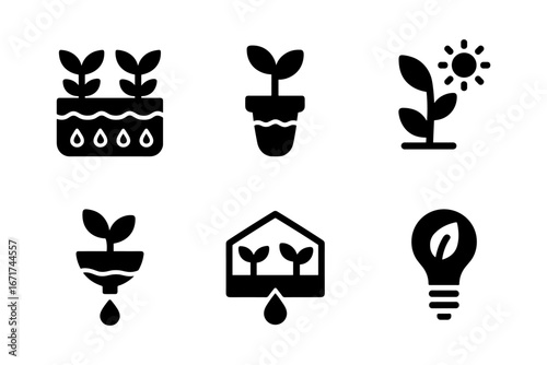 Minimalist plant growth icons: gardening and sustainability symbols