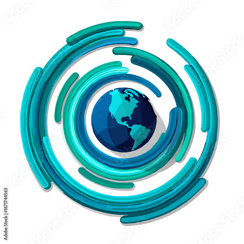 Earth Surrounded by Ribbons Representing Global Connection

