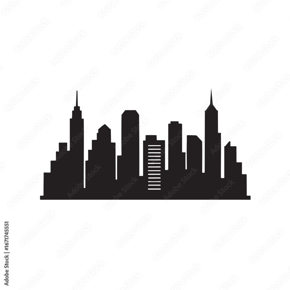 Obraz premium Modern City Skyline Solid Black Silhouette Vector