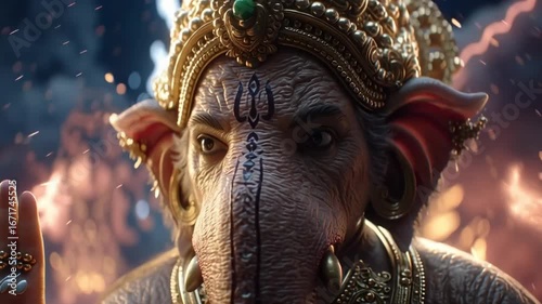 Lord Ganesha Idol with Glowing Divine Aura Mythology