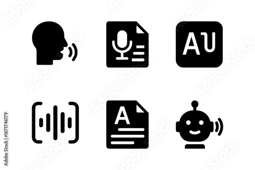 Set of audio and speech recognition icons in flat design