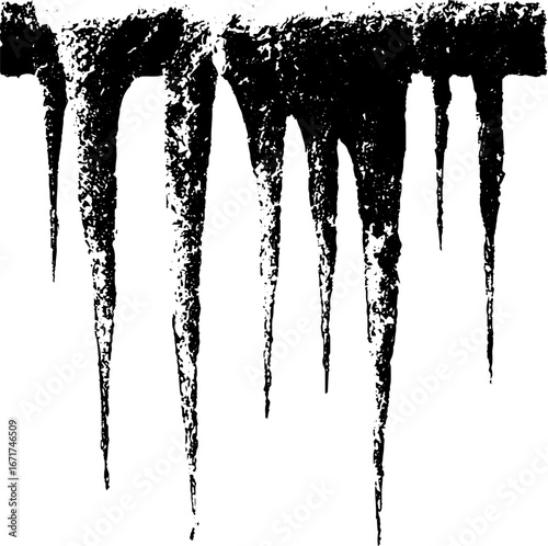 Grunge black and white icicles design for winter themes and decor