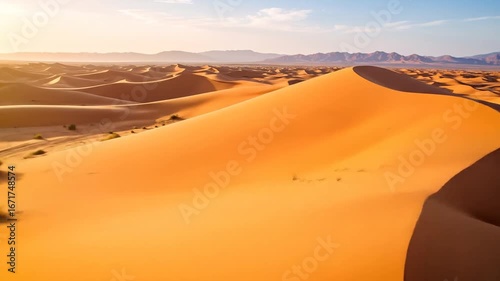 Wallpaper Mural Sweeping Orange Sand Dunes Under Sunlight Against Clear Blue Sky In A Vast Desert Landscape With Distant Rock Formations Background Torontodigital.ca