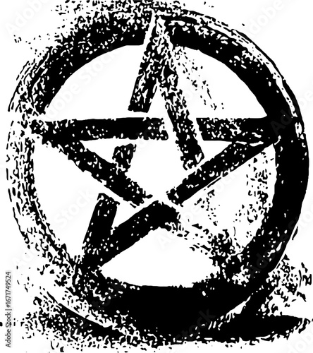 Grunge black and white occult design featuring pentagram symbol for mystical art projects