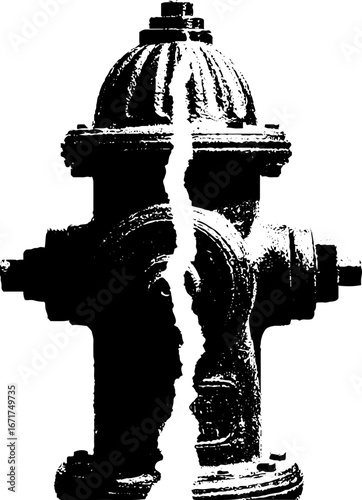 Vintage grunge black and white fire hydrant illustration for urban design