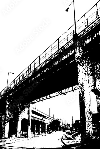 Urban overpass grunge artwork in black and white for design and decoration