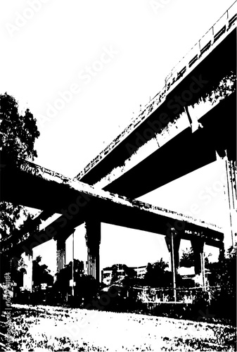 Urban overpass in black and white grunge style for art and design projects
