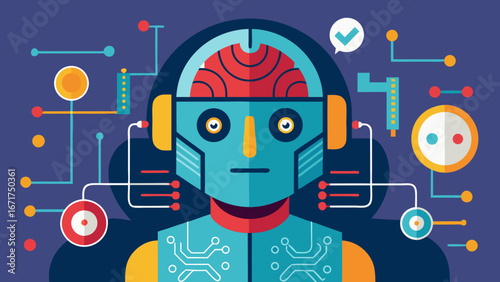 Futuristic robot with visible circuits and brain connected to digital network representing artificial intelligence and advanced technology