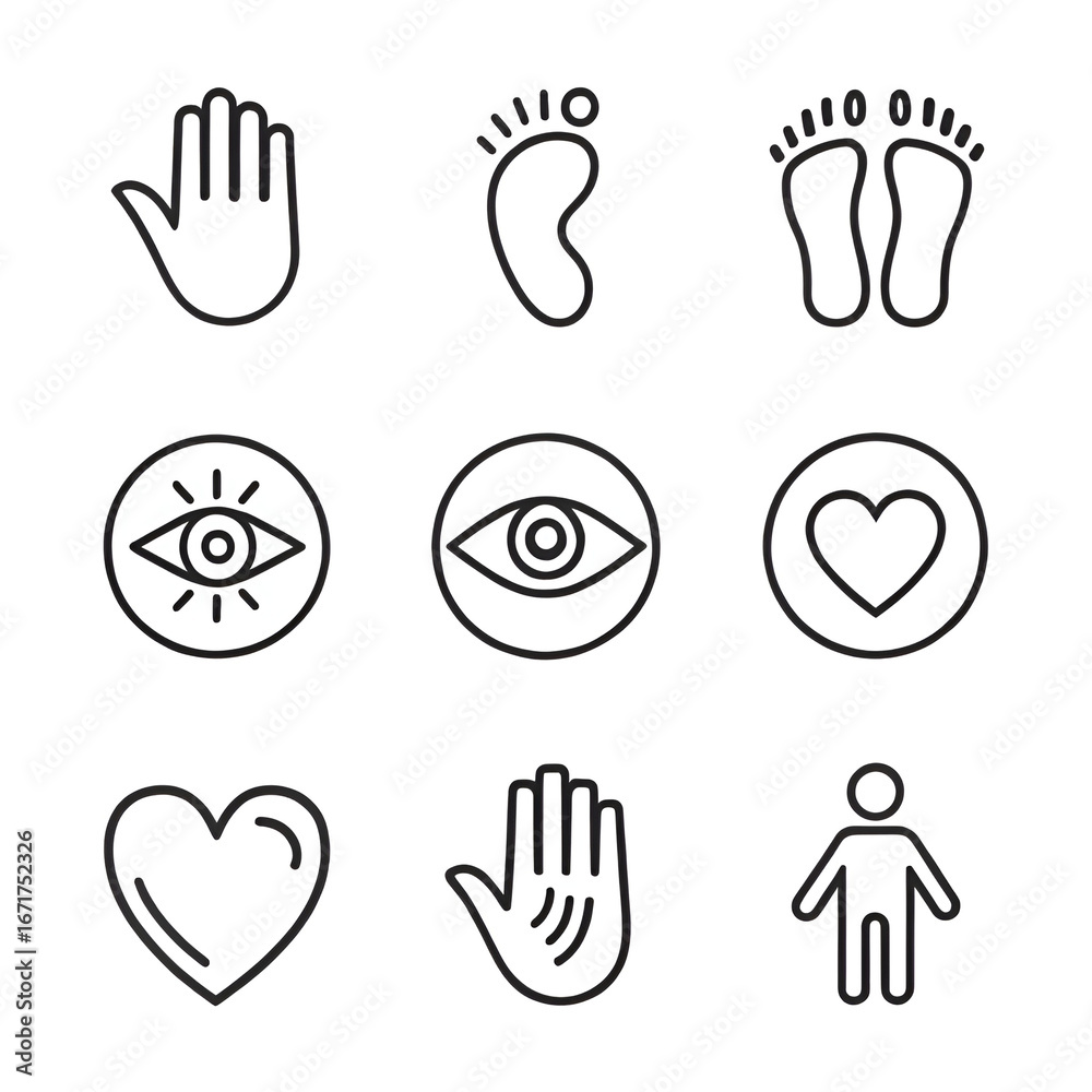 Fototapeta premium A set of linear icons representing human body parts.
