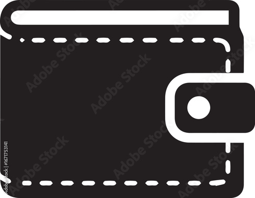 Sleek black wallet icon with snap closure, perfect for modern finance and lifestyle concepts