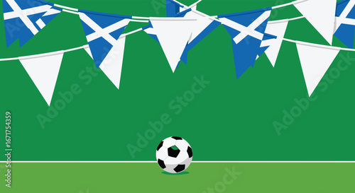 Scottish soccer celebration with flags and ball on green field, perfect for sports events