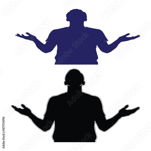 Shrugging man silhouette vector set. Clueless person icon expressing doubt, confusion, and uncertainty.

