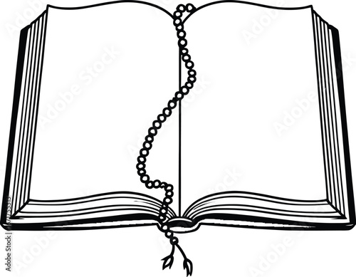 Open book with beaded bookmark for spiritual reading, study, devotion, and religious or literary design illustrations