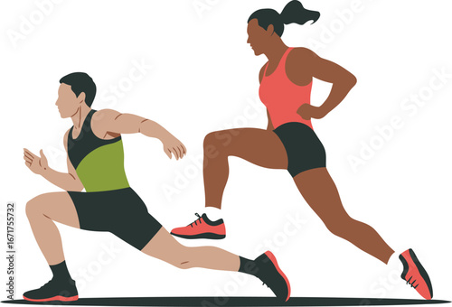 Fitness workout illustration of couple doing lunges exercise