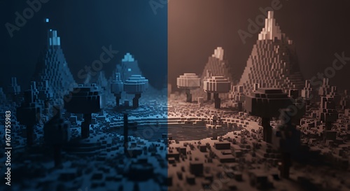 Contrasting Digital Landscapes: Cool and Warm Miniature Cities.
