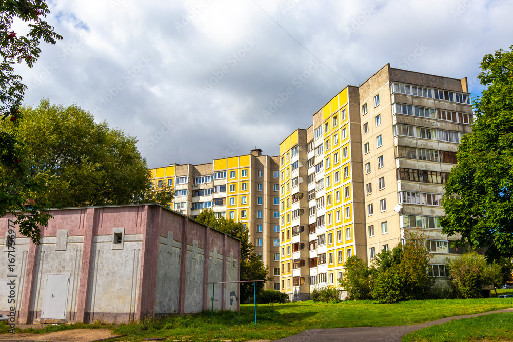 Fototapeta premium City town residential area buildings building skyscraper in Minsk Belarus.