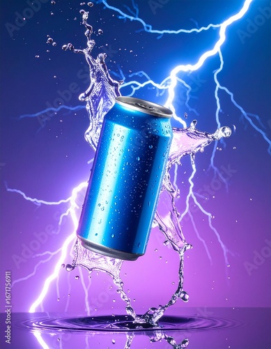 Energy Drink Can with Lightning Splash