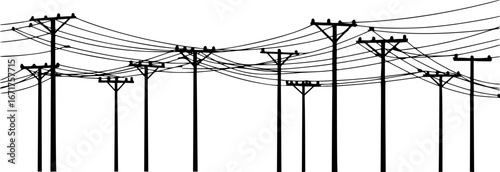 Power line. Poles and wires for supplying energy. Picture horizontally seamless. Object isolated on white background. Cartoon fun style Illustration vector 