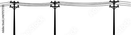Power line. Poles and wires for supplying energy. Picture horizontally seamless. Object isolated on white background. Cartoon fun style Illustration vector 