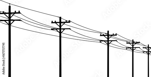 Power line. Poles and wires for supplying energy. Picture horizontally seamless. Object isolated on white background. Cartoon fun style Illustration vector 