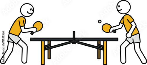 Table tennis game illustration stick figures playing ping pong