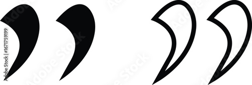 Quotation mark icon set, quote symbols collection in solid and outline style, typography punctuation vector for design, publishing, books, blogs, posters, social media, and branding