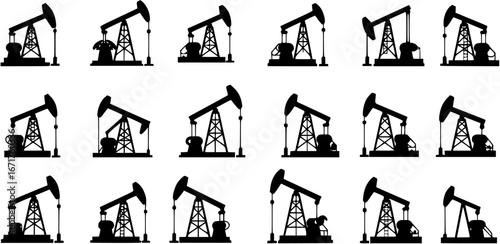 Pump Jack icon vector set. Oil