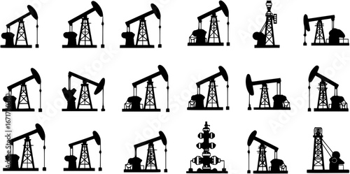 Pump Jack icon vector set. Oil