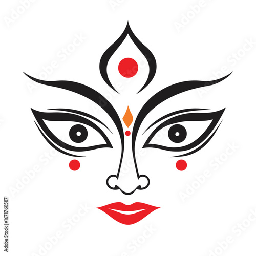 Iconic Depiction of Hindu Goddess Durga A Symbol of Divine Feminine Power and Triumph Over Evil in a Minimalist Vector Style